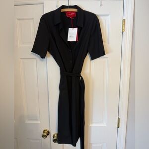 Carolina Herrera Short Sleeve Black Shirt Dress with tie belt